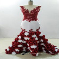 European Style Burgundy and White Sexy Bare Back Evening Party Dress with 3D Rose Flowers